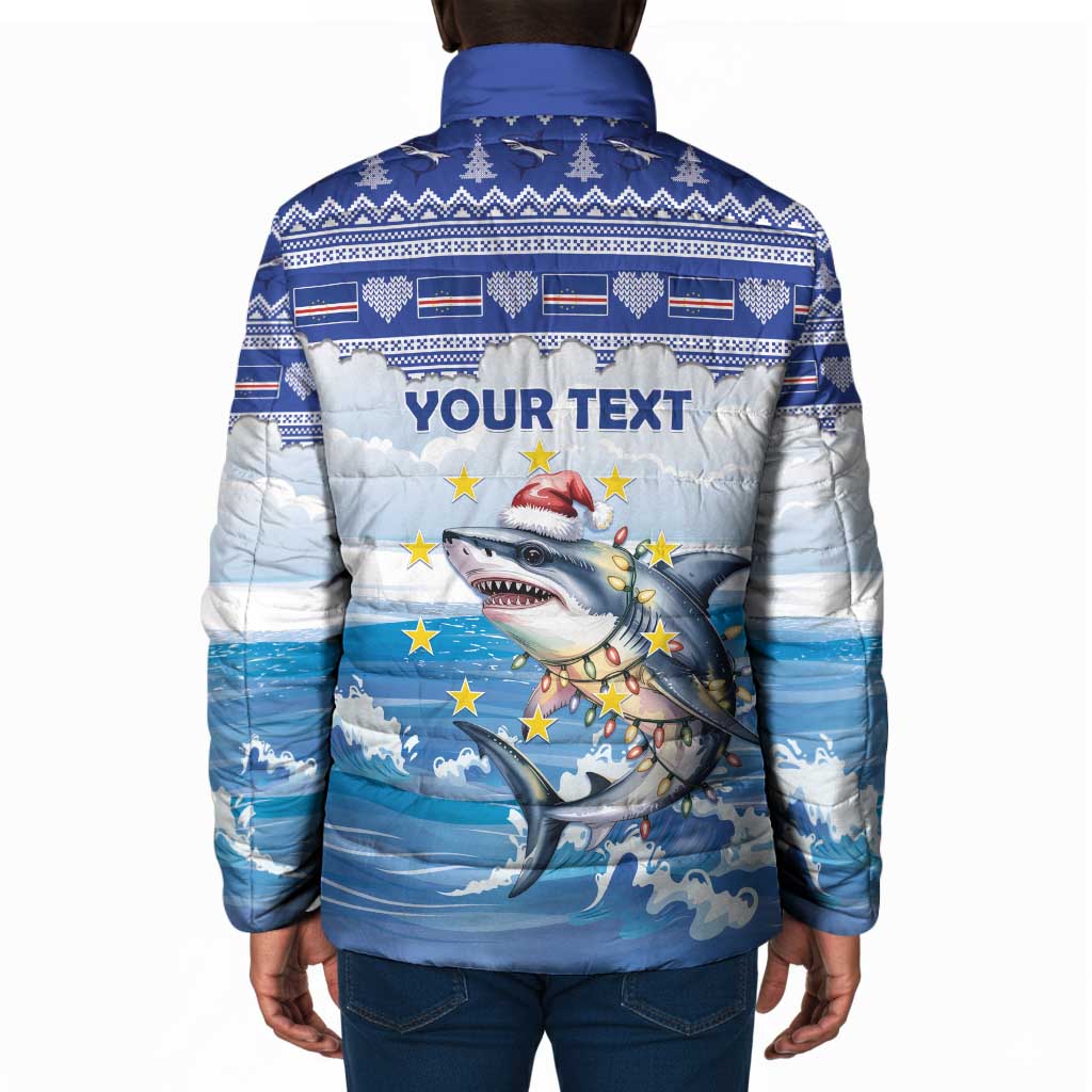 Personalized Cape Verde Football Christmas Padded Jacket Feliz Natal Tubaroes Azuis