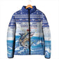 Personalized Cape Verde Football Christmas Padded Jacket Feliz Natal Tubaroes Azuis