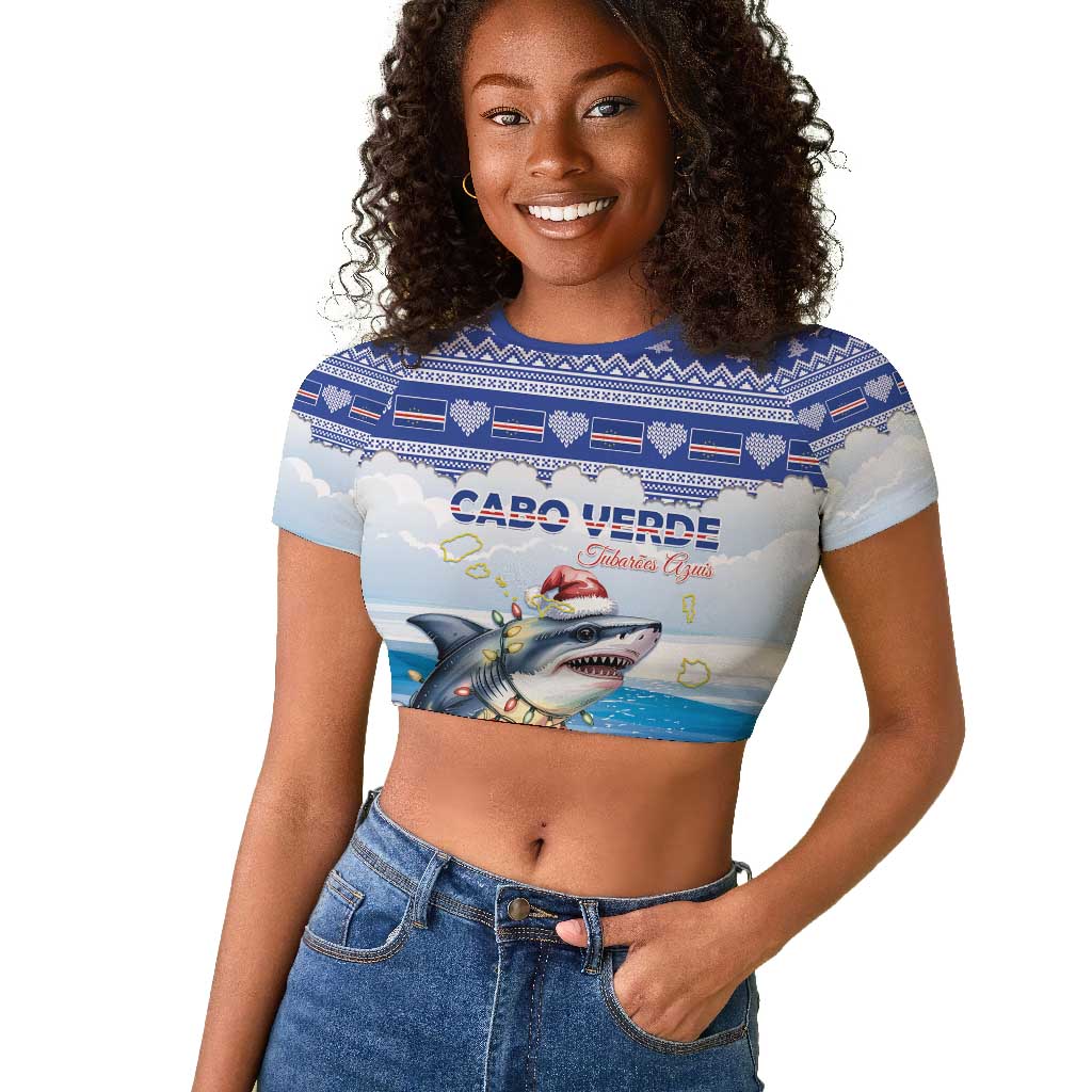 Afro Chirstmas Cabo Verde Football Personalized Raglan Cropped T shirt Allez Tubaroes Azuis - African Pride