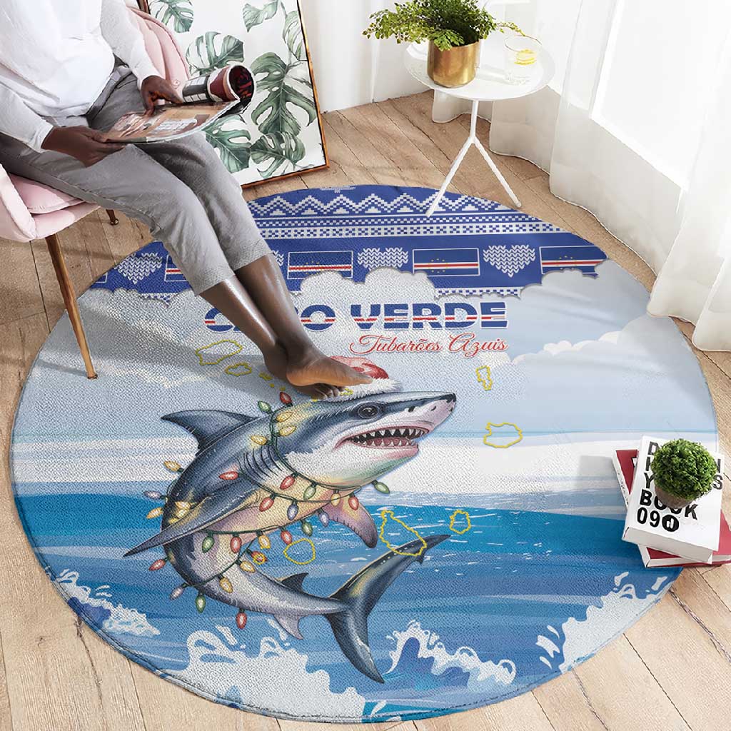 Afro Chirstmas Cabo Verde Football Round Carpet Allez Tubaroes Azuis - African Pride