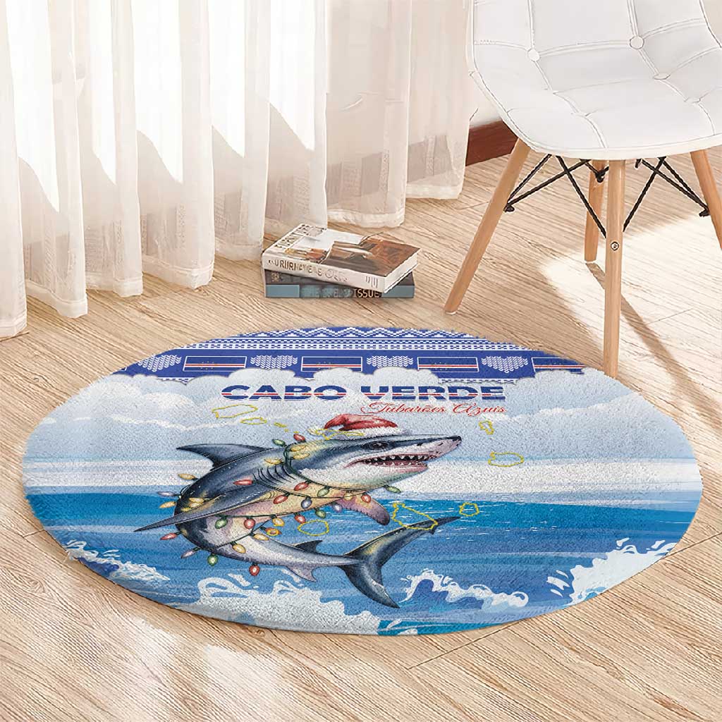 Afro Chirstmas Cabo Verde Football Round Carpet Allez Tubaroes Azuis - African Pride