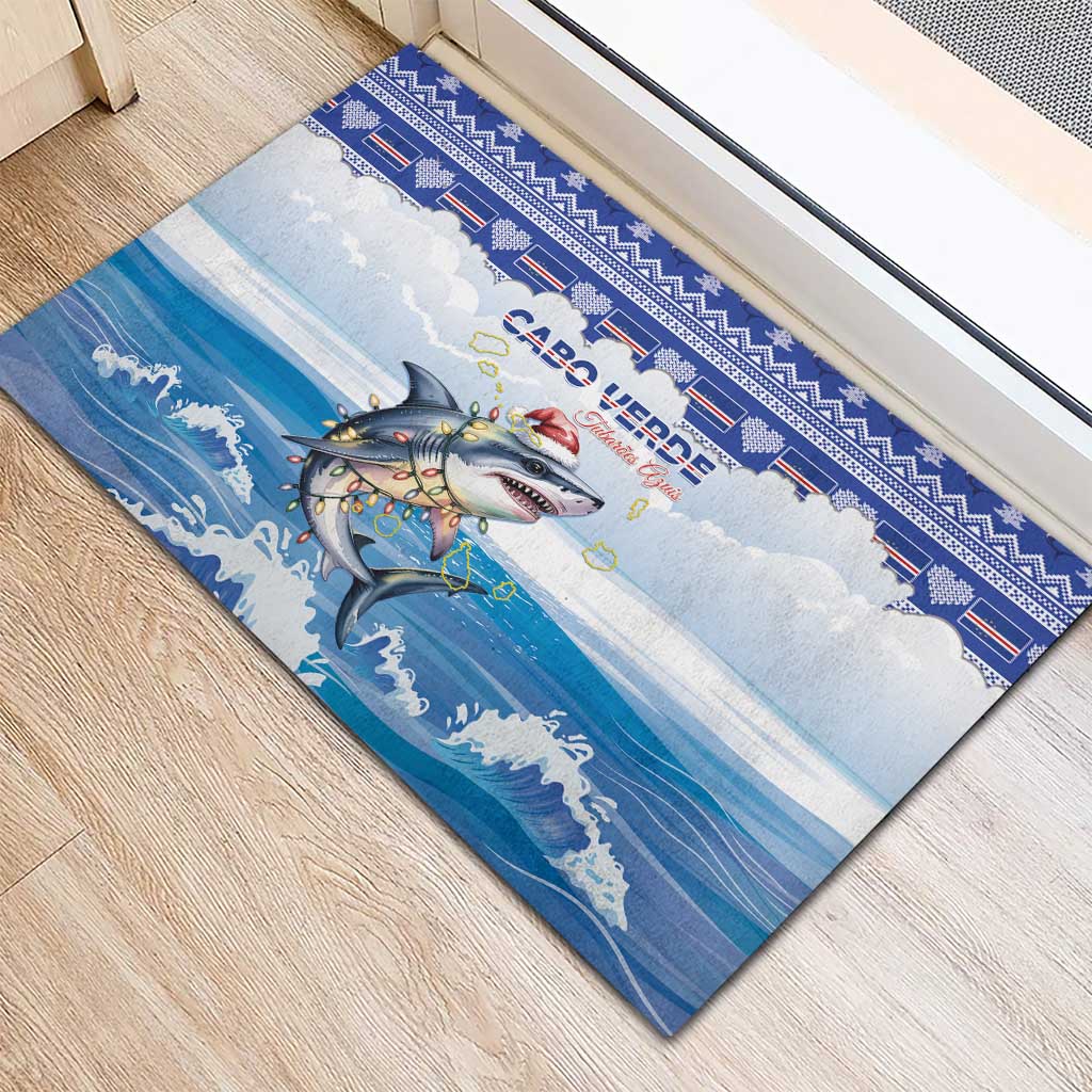 Afro Chirstmas Cabo Verde Football Rubber Doormat Allez Tubaroes Azuis - African Pride