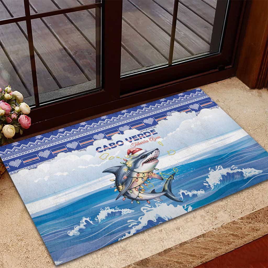 Afro Chirstmas Cabo Verde Football Rubber Doormat Allez Tubaroes Azuis - African Pride