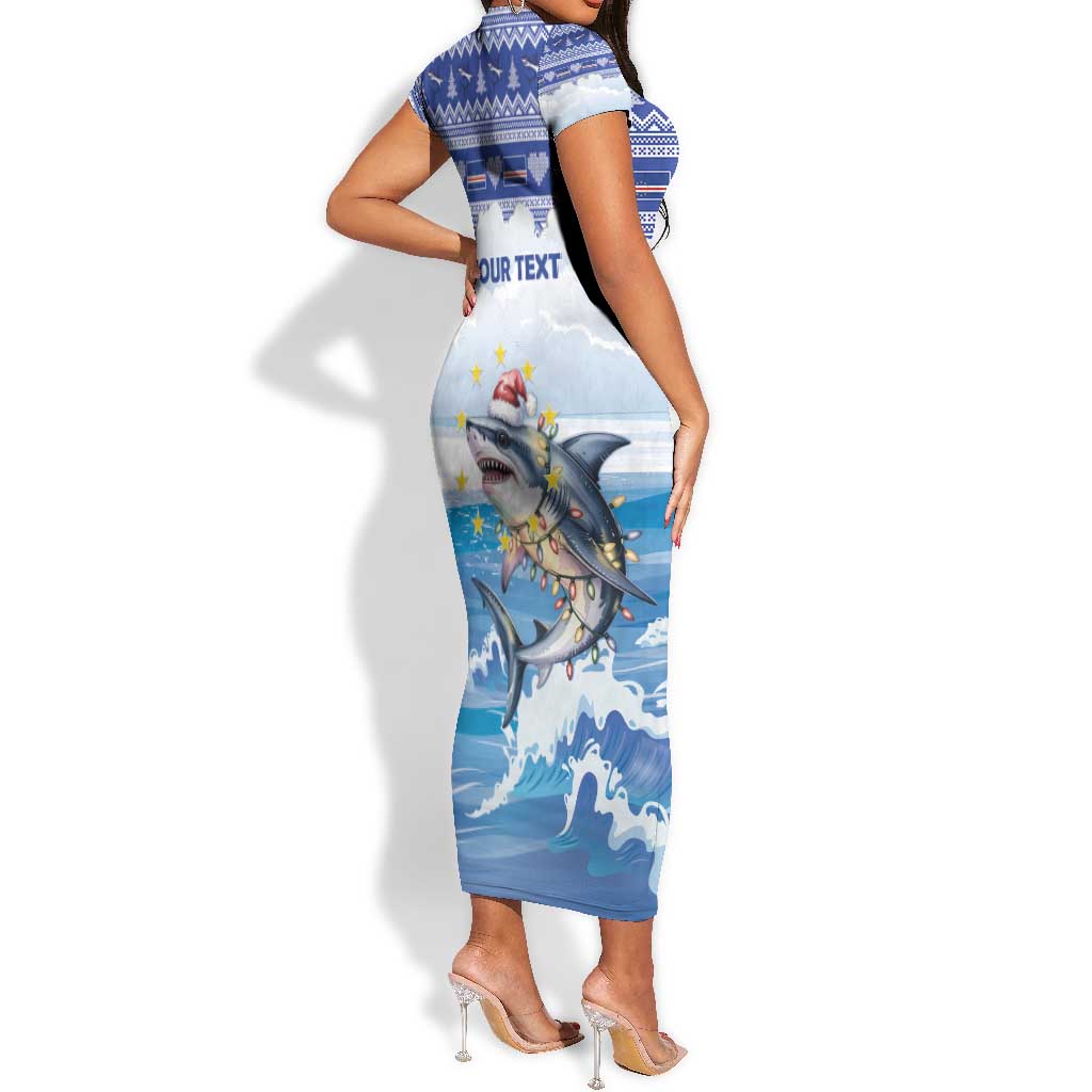 Afro Chirstmas Cabo Verde Football Personalized Short Sleeve Bodycon Dress Allez Tubaroes Azuis - African Pride