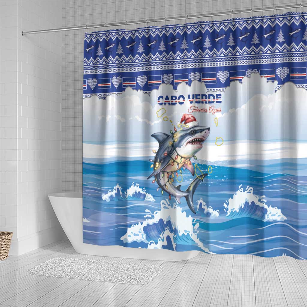 Afro Chirstmas Cabo Verde Football Shower Curtain Allez Tubaroes Azuis - African Pride