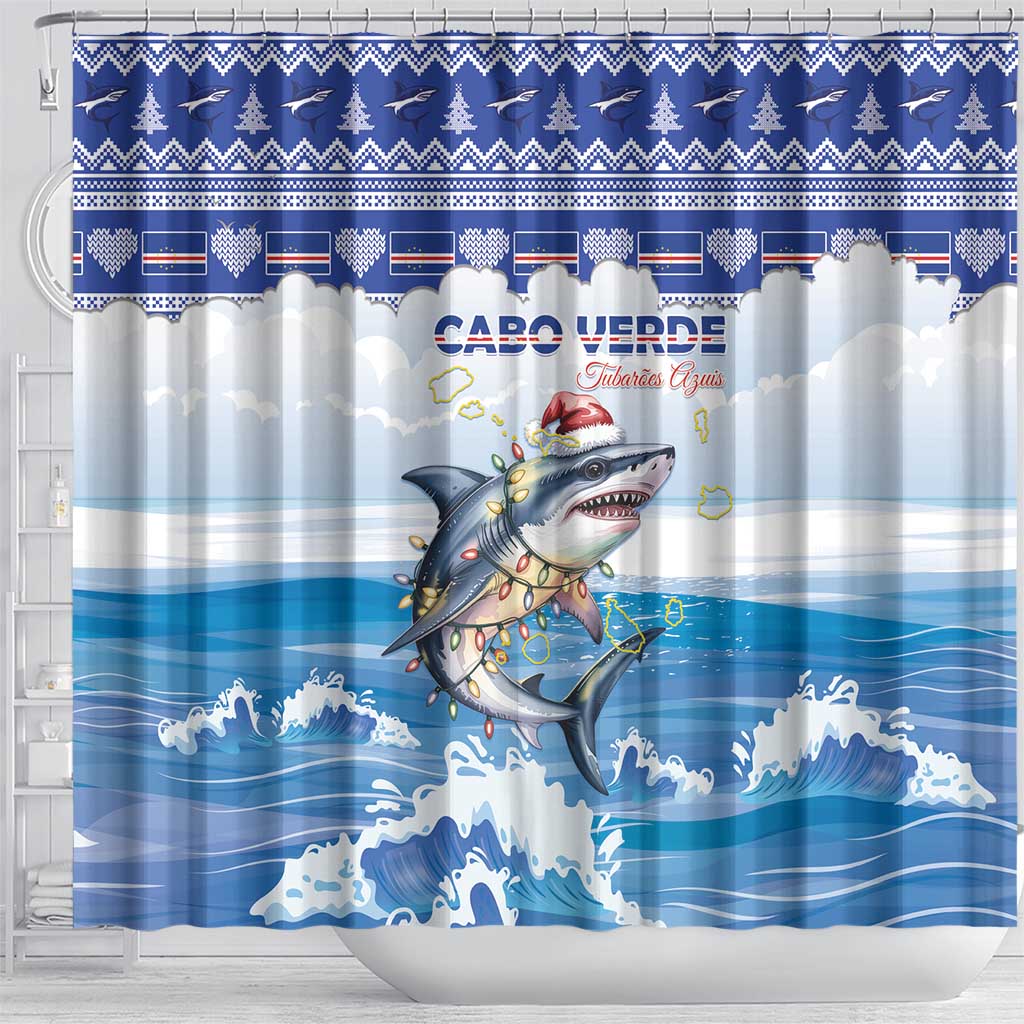 Afro Chirstmas Cabo Verde Football Shower Curtain Allez Tubaroes Azuis - African Pride