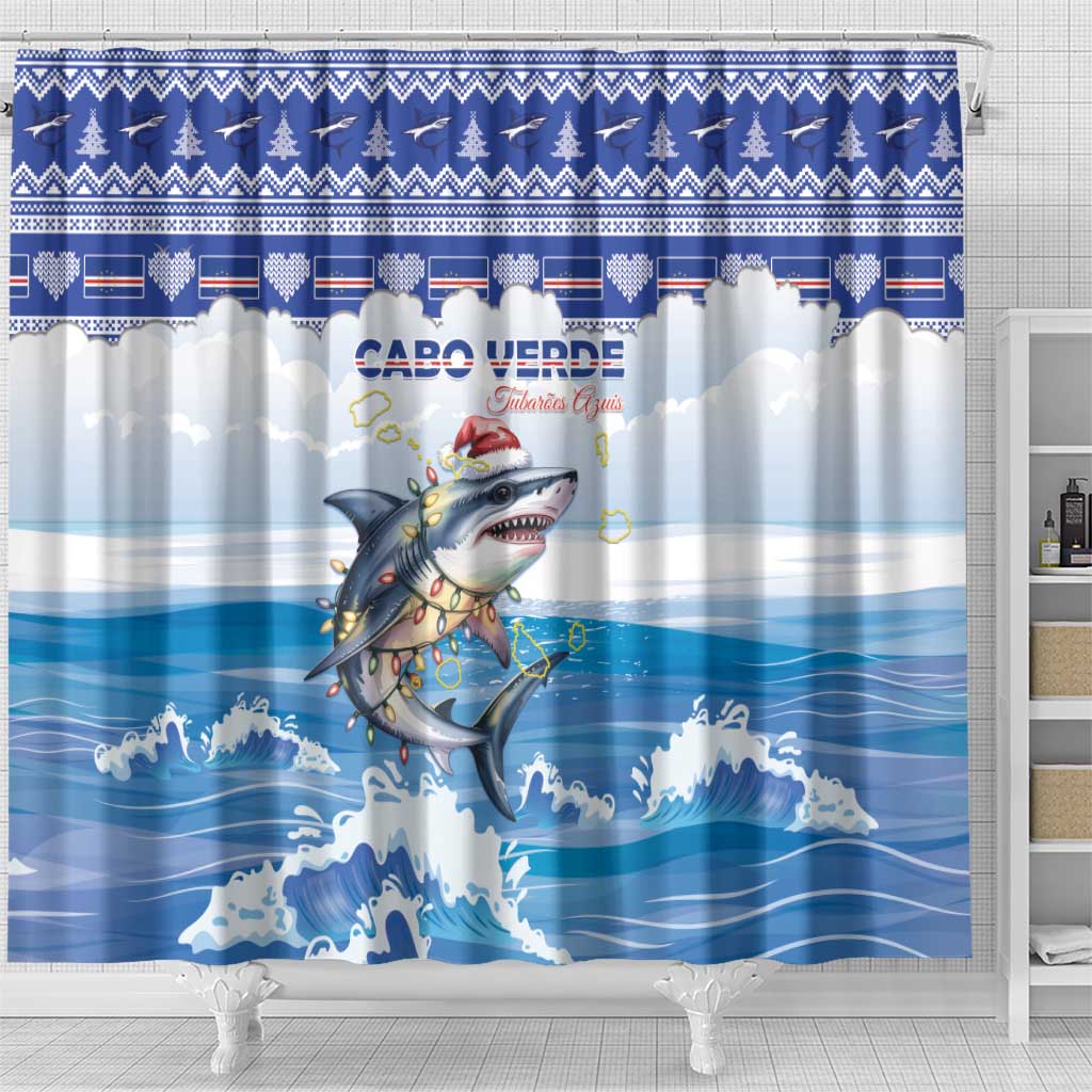 Afro Chirstmas Cabo Verde Football Shower Curtain Allez Tubaroes Azuis - African Pride