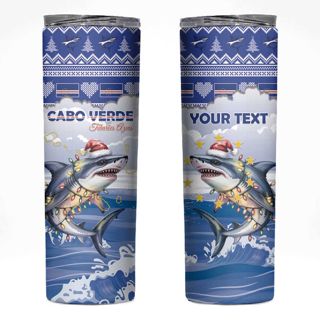 Afro Chirstmas Cabo Verde Football Personalized Skinny Tumbler Allez Tubaroes Azuis - African Pride