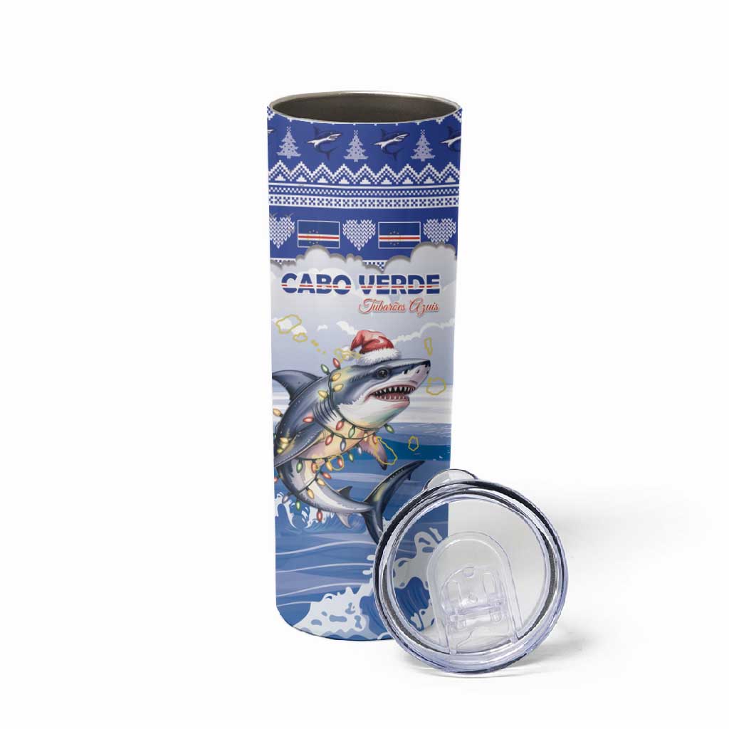 Afro Chirstmas Cabo Verde Football Personalized Skinny Tumbler Allez Tubaroes Azuis - African Pride