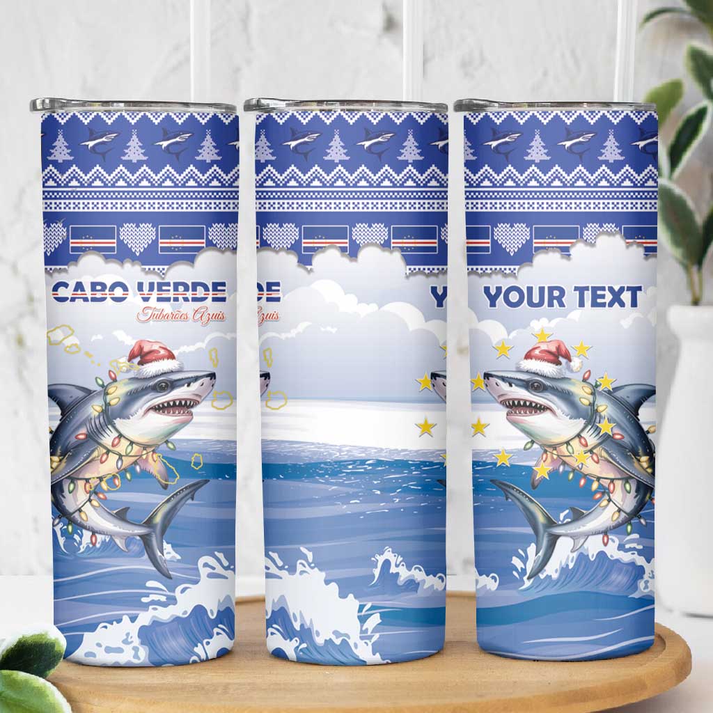 Afro Chirstmas Cabo Verde Football Personalized Skinny Tumbler Allez Tubaroes Azuis - African Pride