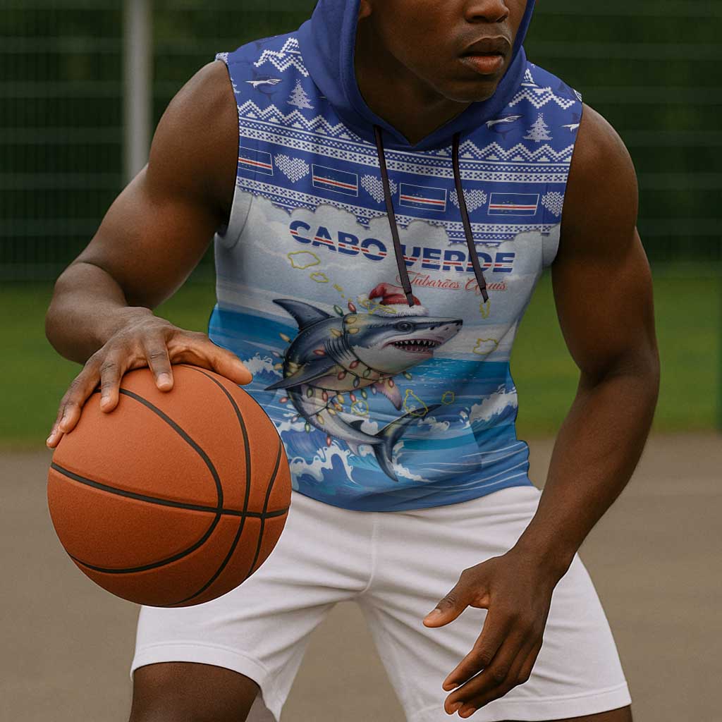 Afro Chirstmas Cabo Verde Football Personalized Sleeveless Hoodie Allez Tubaroes Azuis - African Pride