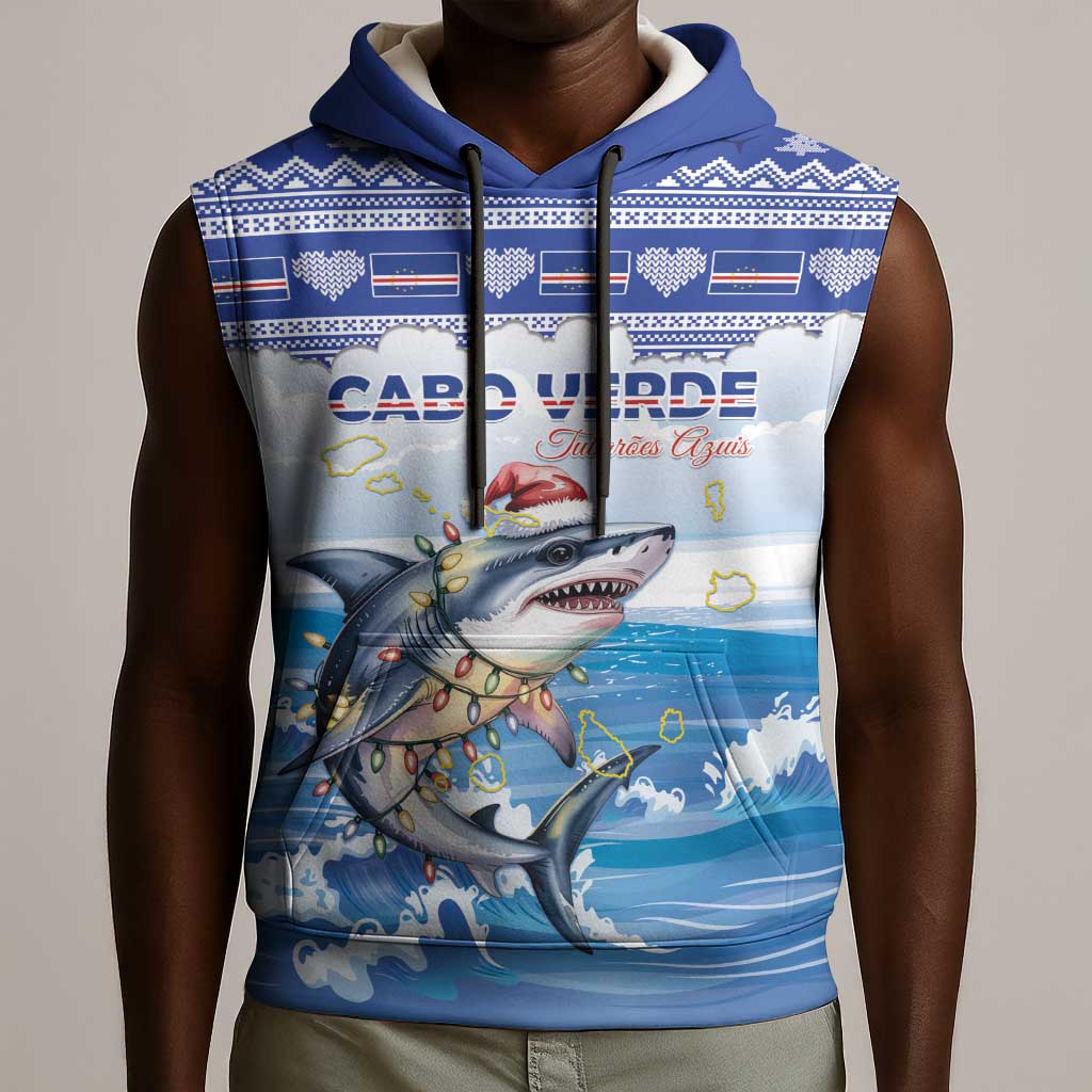Afro Chirstmas Cabo Verde Football Personalized Sleeveless Hoodie Allez Tubaroes Azuis - African Pride