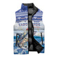 Personalized Cape Verde Football Christmas Sleeveless Puffer Jacket Feliz Natal Tubaroes Azuis
