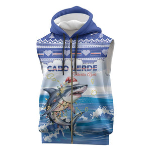 Afro Chirstmas Cabo Verde Football Personalized Sleeveless Zip Hoodie Allez Tubaroes Azuis - African Pride