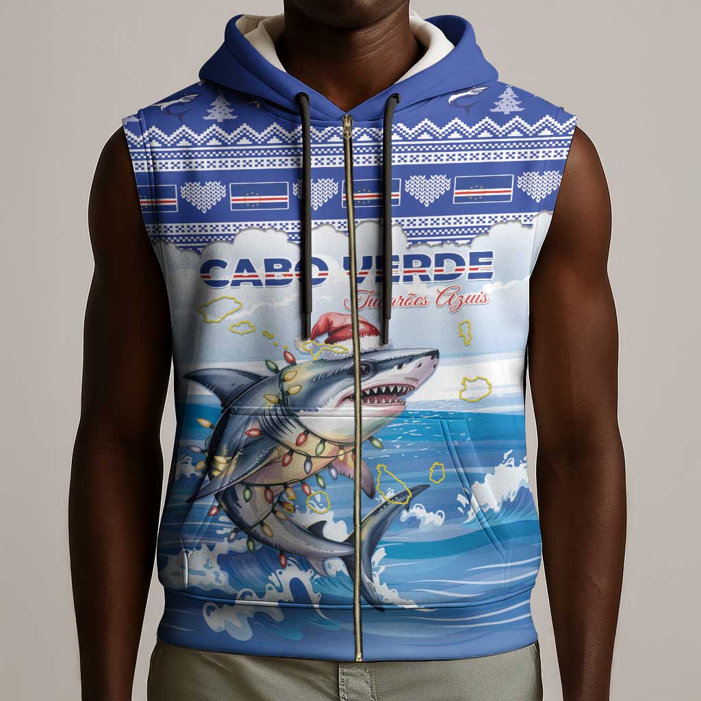 Afro Chirstmas Cabo Verde Football Personalized Sleeveless Zip Hoodie Allez Tubaroes Azuis - African Pride