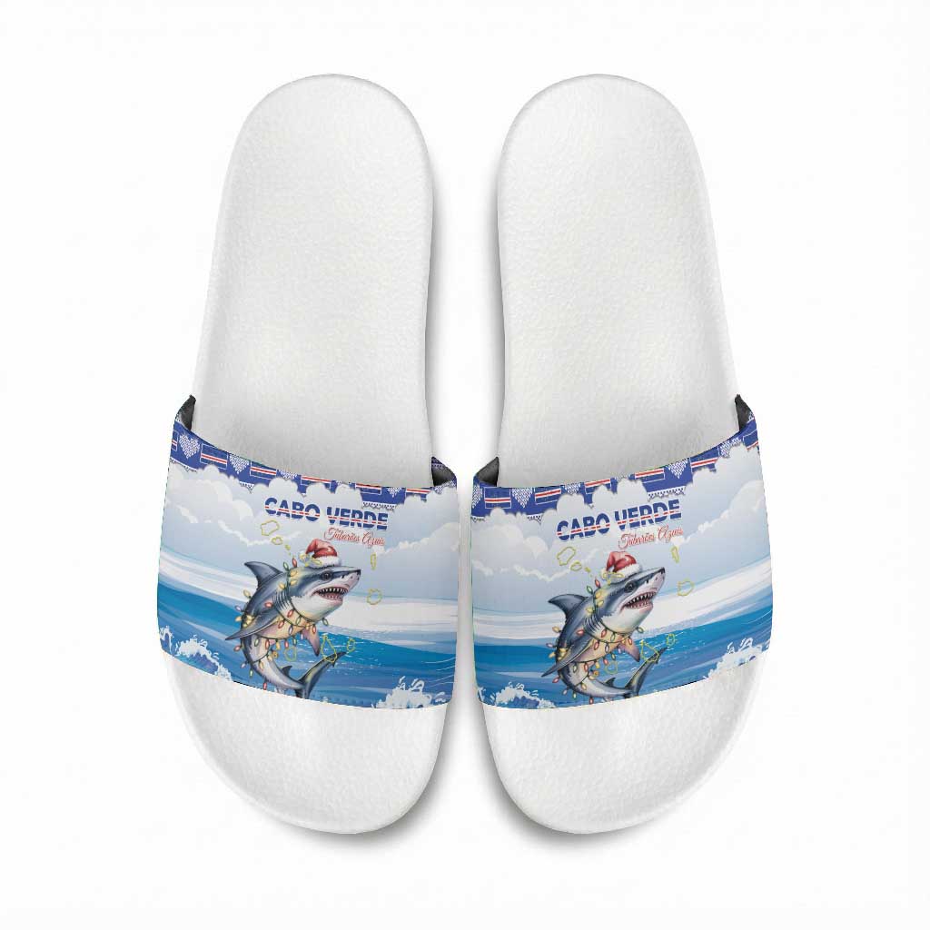 Cape Verde Football Christmas Slide Sandals Feliz Natal Tubaroes Azuis