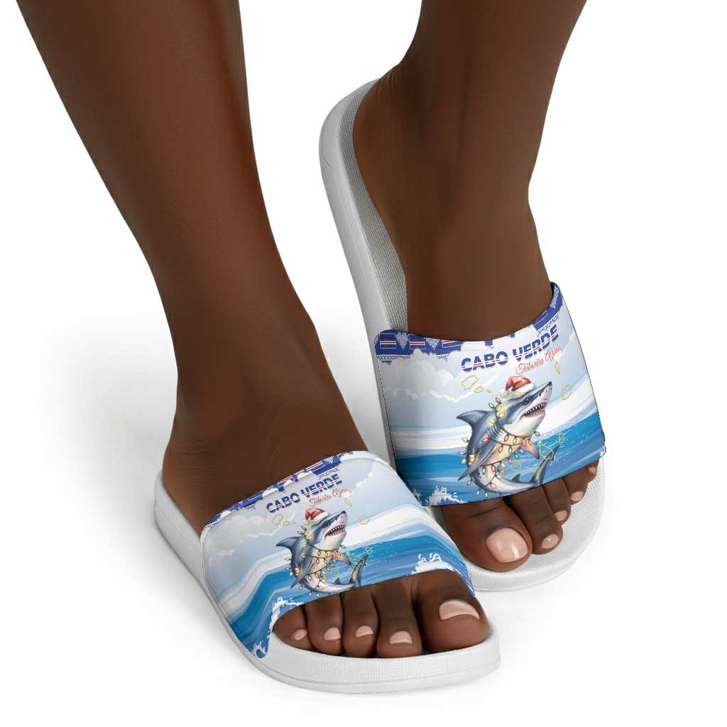 Cape Verde Football Christmas Slide Sandals Feliz Natal Tubaroes Azuis