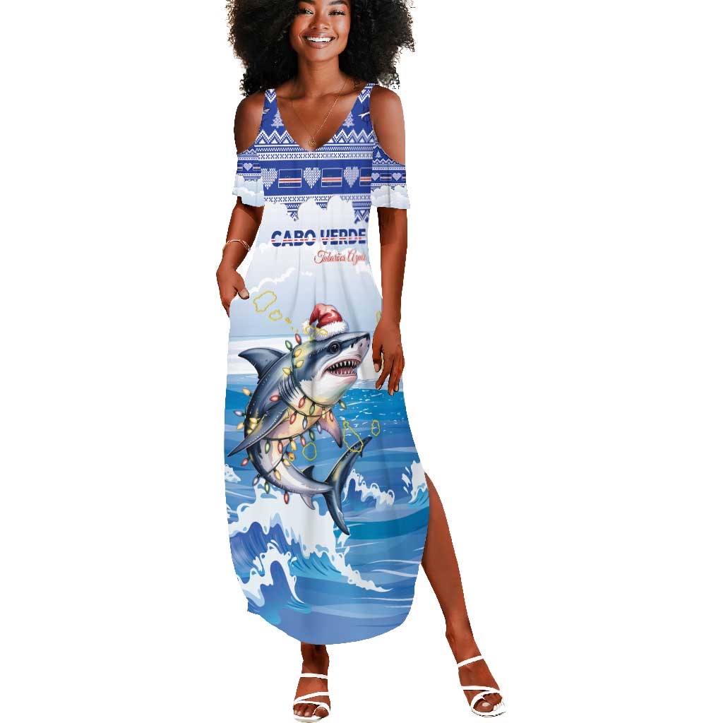 Afro Chirstmas Cabo Verde Football Personalized Summer Maxi Dress Allez Tubaroes Azuis - African Pride