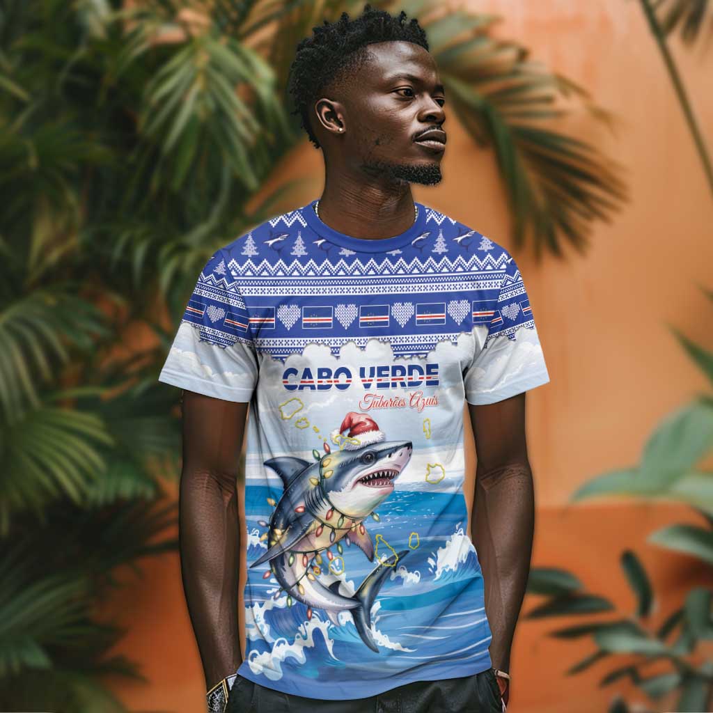 Afro Chirstmas Cabo Verde Football Personalized T shirt Allez Tubaroes Azuis - African Pride