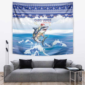Afro Chirstmas Cabo Verde Football Tapestry Allez Tubaroes Azuis - African Pride
