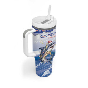 Afro Chirstmas Cabo Verde Football Personalized Tumbler With Handle Allez Tubaroes Azuis - African Pride