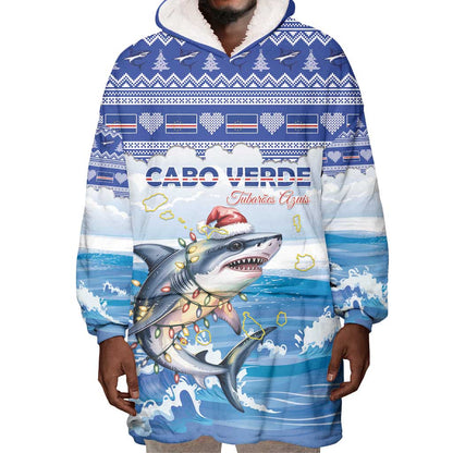 Afro Chirstmas Cabo Verde Football Personalized Wearable Blanket Hoodie Allez Tubaroes Azuis - African Pride
