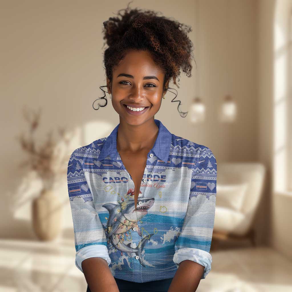 Afro Chirstmas Cabo Verde Football Personalized Women Casual Shirt Allez Tubaroes Azuis - African Pride