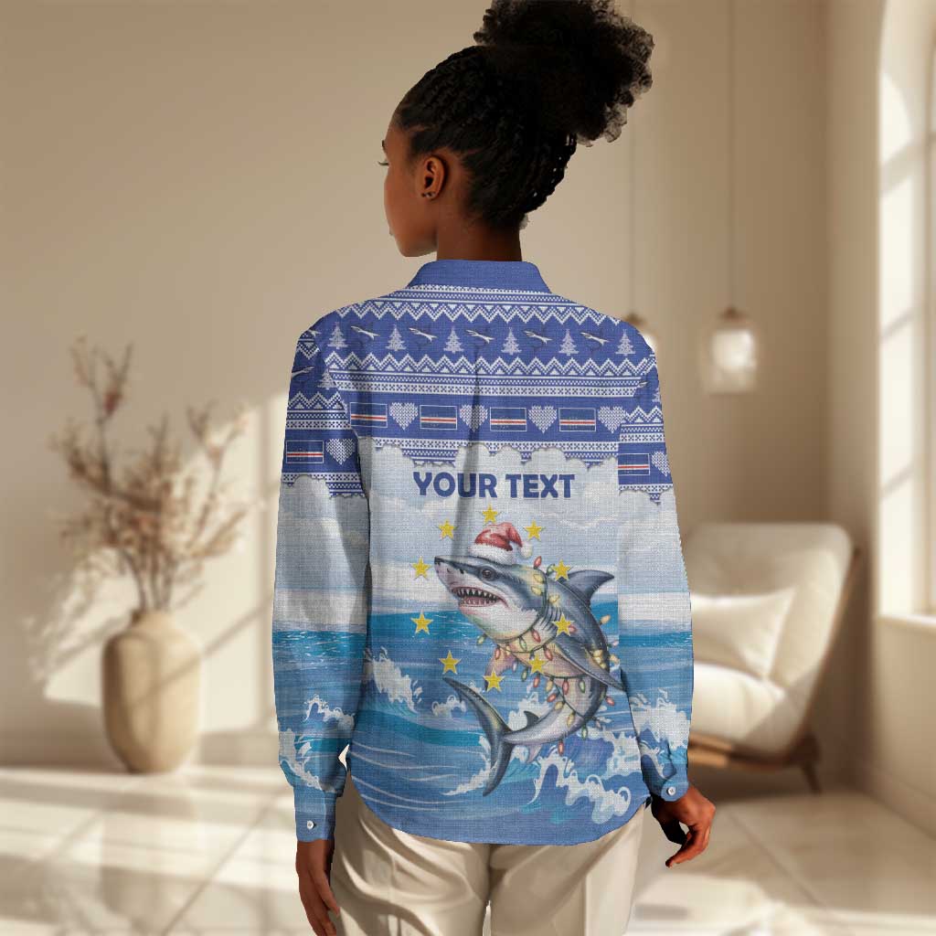 Afro Chirstmas Cabo Verde Football Personalized Women Casual Shirt Allez Tubaroes Azuis - African Pride