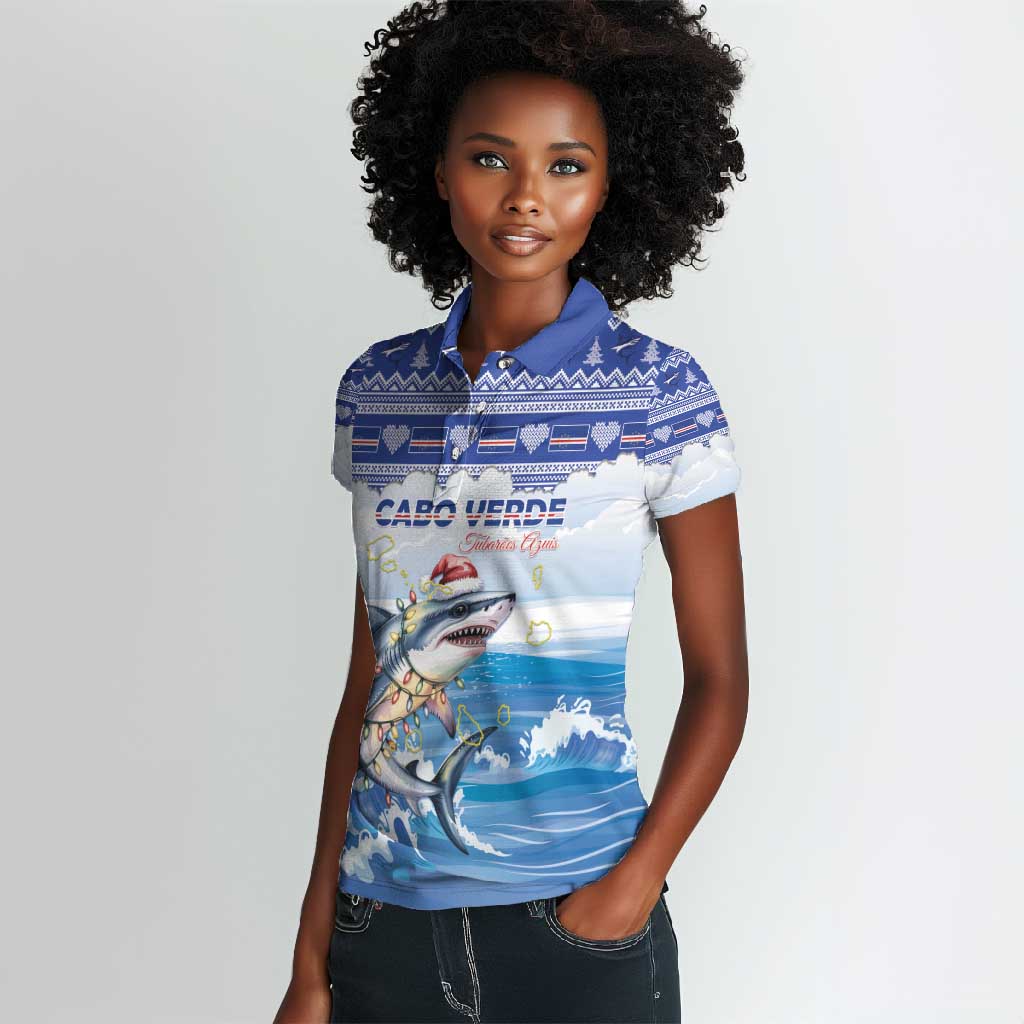 Afro Chirstmas Cabo Verde Football Personalized Women Polo Shirt Allez Tubaroes Azuis - African Pride