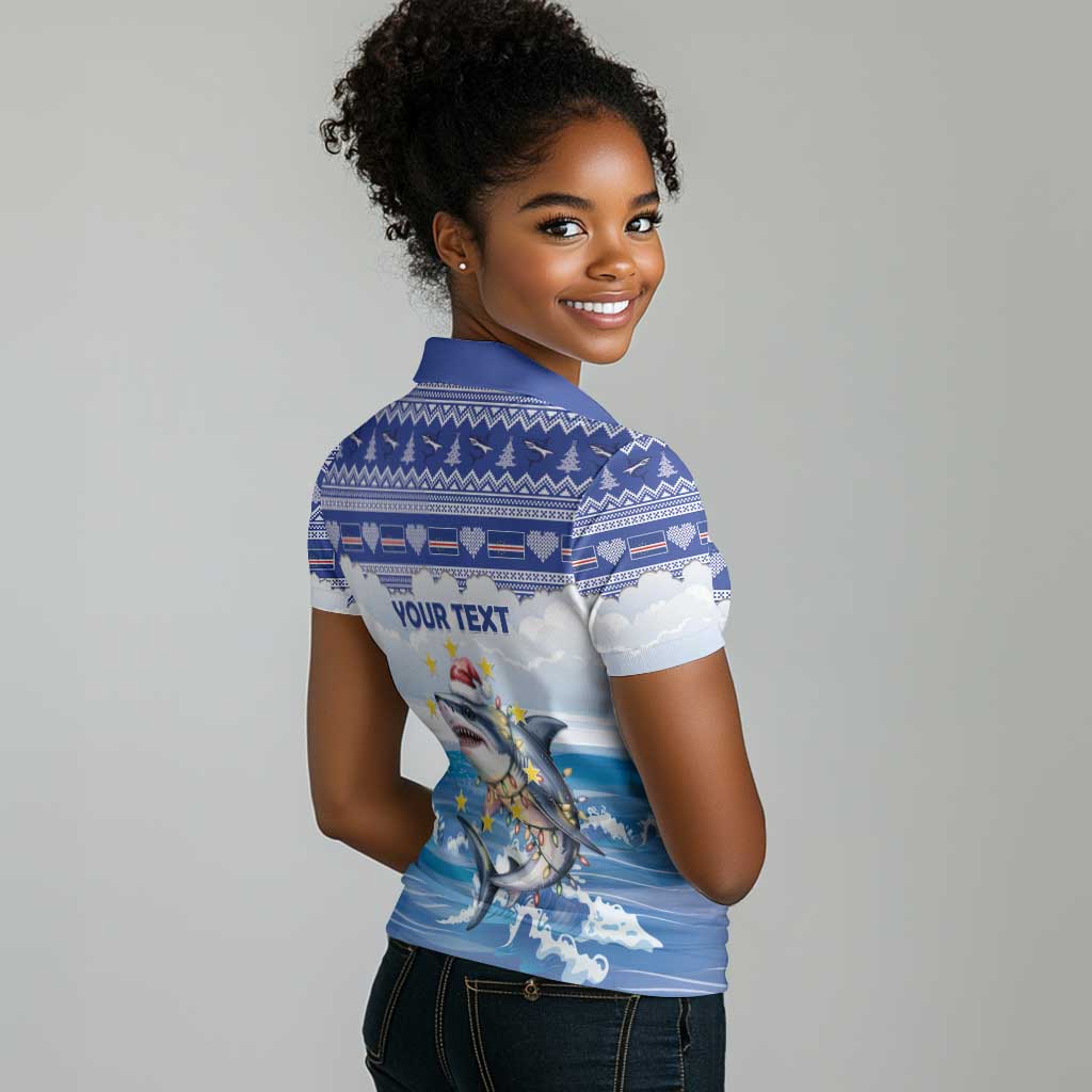Afro Chirstmas Cabo Verde Football Personalized Women Polo Shirt Allez Tubaroes Azuis - African Pride