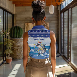 Afro Chirstmas Cabo Verde Football Personalized Women Sleeveless Polo Shirt Allez Tubaroes Azuis - African Pride