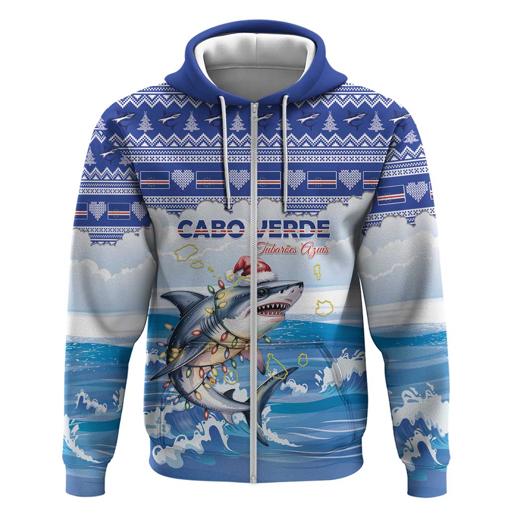 Afro Chirstmas Cabo Verde Football Personalized Zip Hoodie Allez Tubaroes Azuis - African Pride
