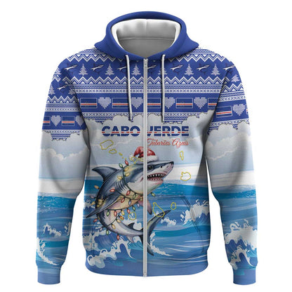 Afro Chirstmas Cabo Verde Football Personalized Zip Hoodie Allez Tubaroes Azuis - African Pride