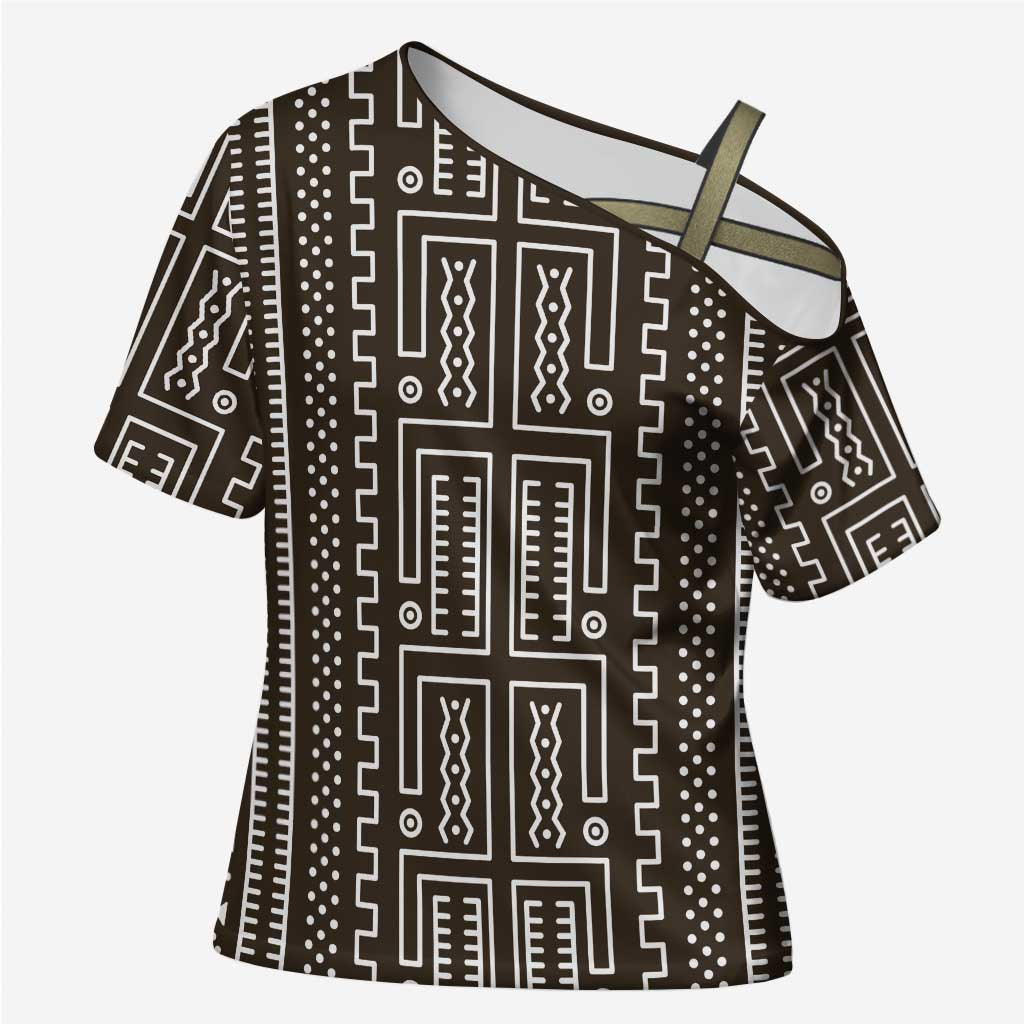 Mali Mud Cloth Cross Shoulder Shirt Bogolanfini Pattern