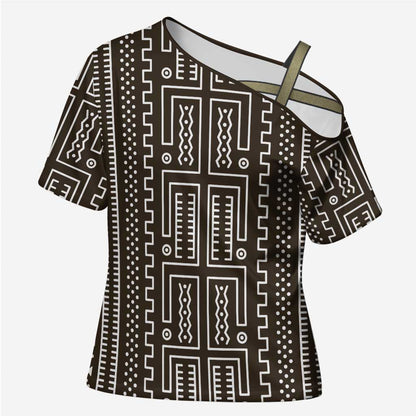 Mali Mud Cloth Cross Shoulder Shirt Bogolanfini Pattern