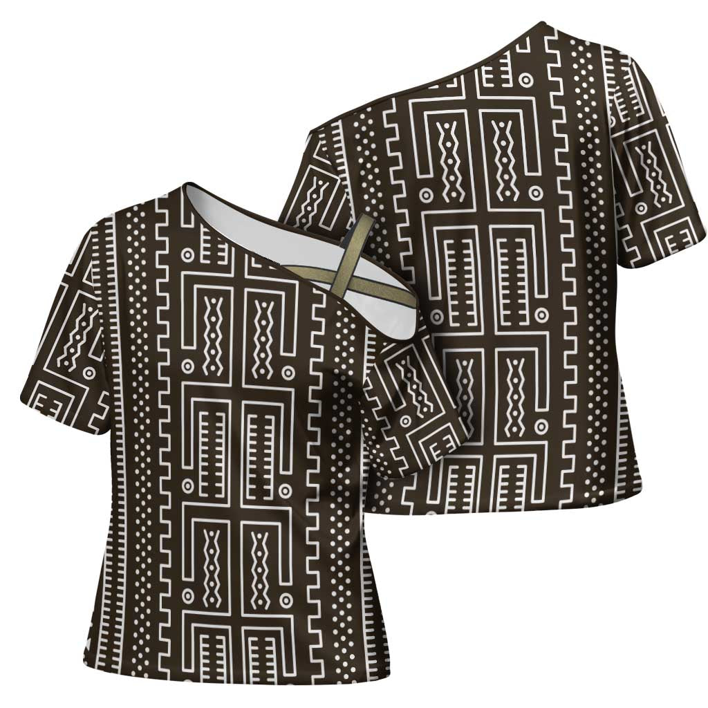 Mali Mud Cloth Cross Shoulder Shirt Bogolanfini Pattern