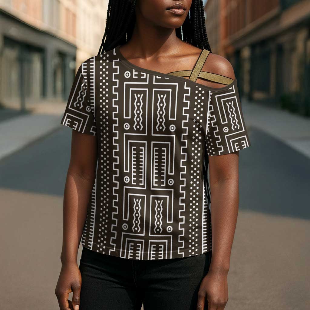 Mali Mud Cloth Cross Shoulder Shirt Bogolanfini Pattern