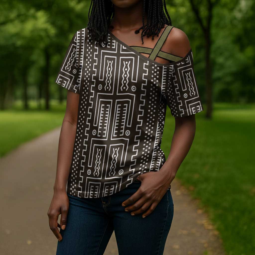 Mali Mud Cloth Cross Shoulder Shirt Bogolanfini Pattern