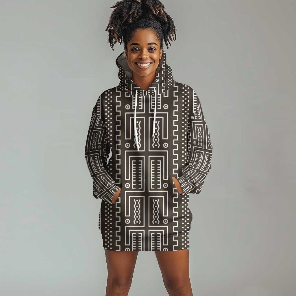 Mali Mud Cloth Bogolanfini Pattern Hoodie Dress - African Pride