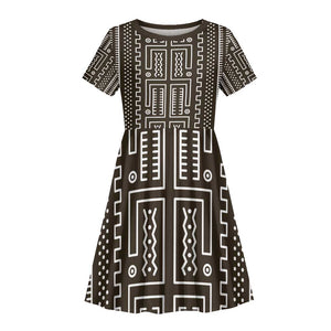 Mali Mud Cloth Bogolanfini Pattern Kid Short Sleeve Dress - African Pride