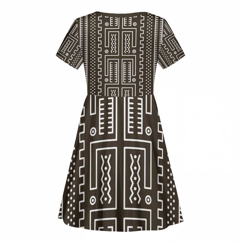 Mali Mud Cloth Bogolanfini Pattern Kid Short Sleeve Dress - African Pride