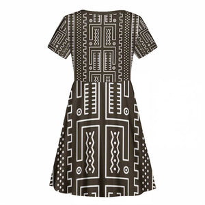 Mali Mud Cloth Bogolanfini Pattern Kid Short Sleeve Dress - African Pride