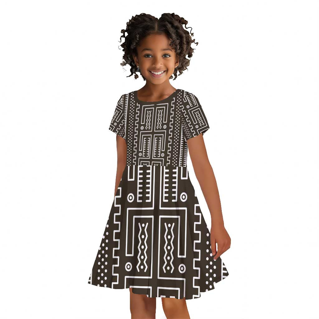 Mali Mud Cloth Bogolanfini Pattern Kid Short Sleeve Dress - African Pride