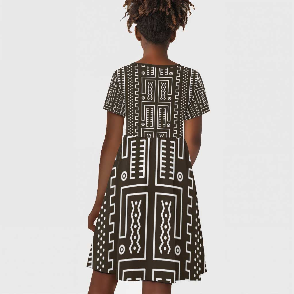 Mali Mud Cloth Bogolanfini Pattern Kid Short Sleeve Dress - African Pride