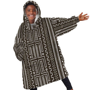 Mali Mud Cloth Bogolanfini Pattern Kid Wearable Blanket Hoodie - African Pride