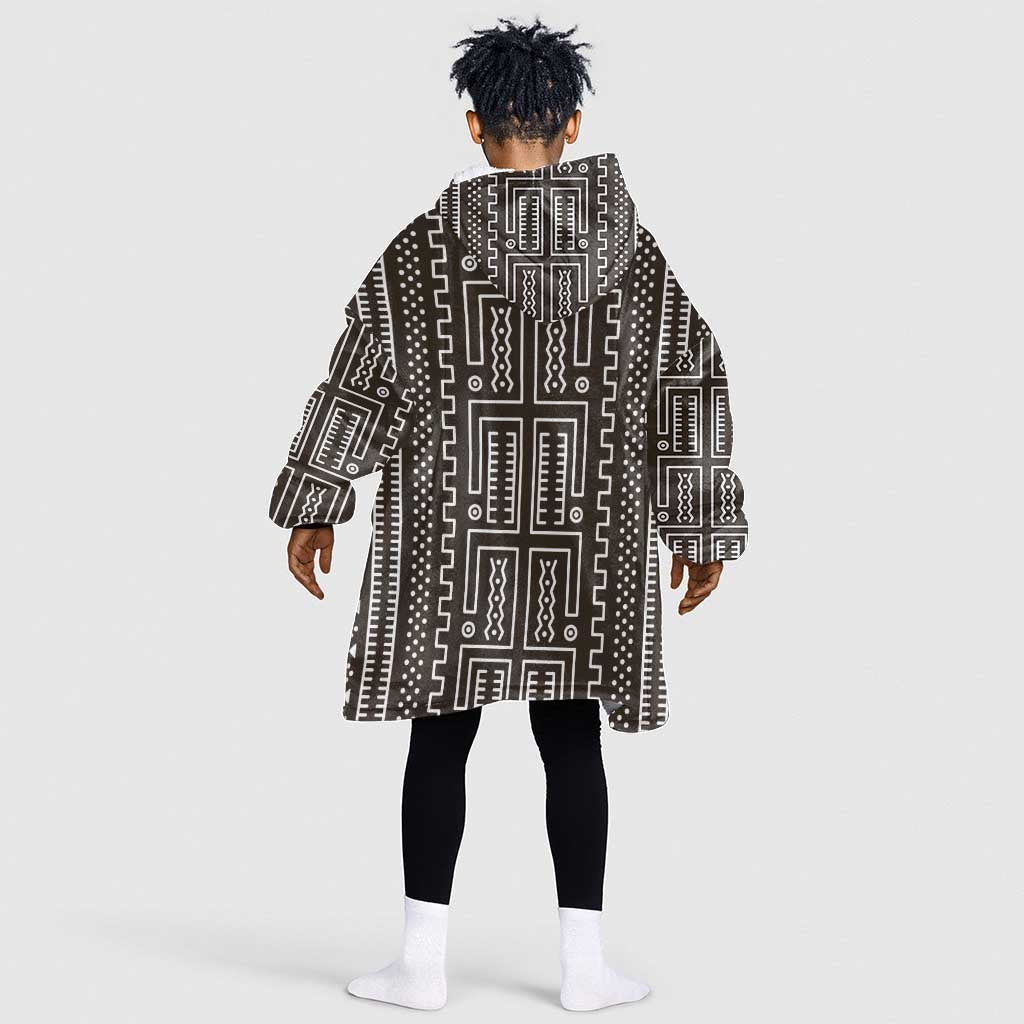 Mali Mud Cloth Bogolanfini Pattern Kid Wearable Blanket Hoodie - African Pride
