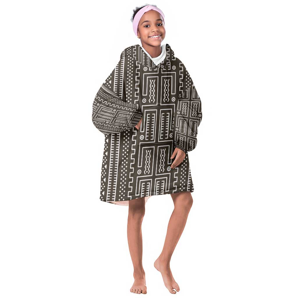 Mali Mud Cloth Bogolanfini Pattern Kid Wearable Blanket Hoodie - African Pride