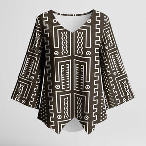 Mali Mud Cloth Kimono Sleeve Blouse Bogolanfini Pattern