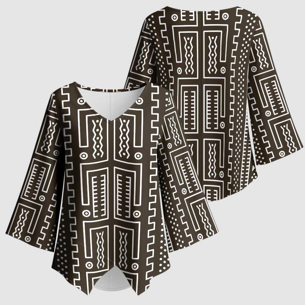 Mali Mud Cloth Kimono Sleeve Blouse Bogolanfini Pattern