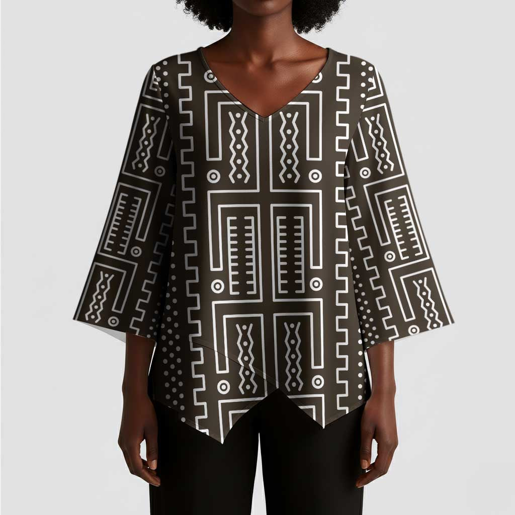 Mali Mud Cloth Kimono Sleeve Blouse Bogolanfini Pattern